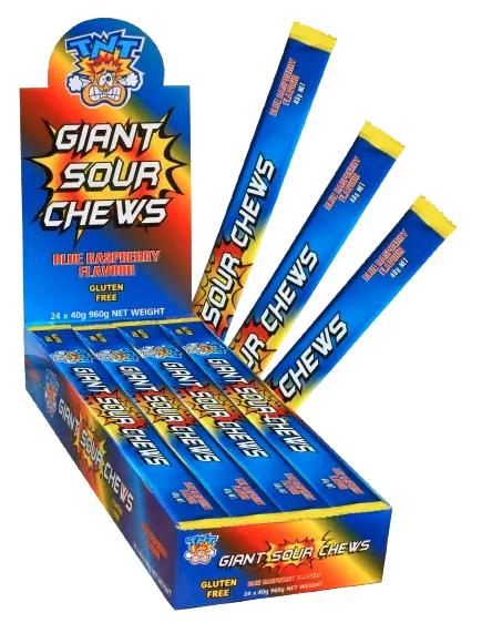 TNT Giant Chew Blue Raspberry — TNT chews & bars pack shot
