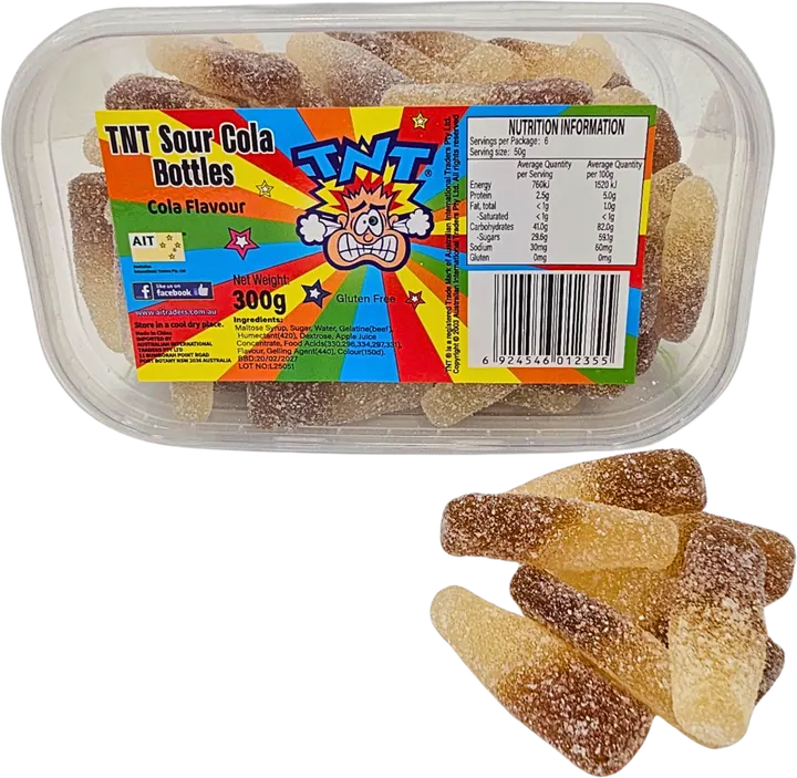 TNT Sour Cola Bottles — TNT gummies pack shot
